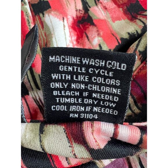 New Directions Shirt Dress Pink Red Black Green Print Tie Belt Women's Petite M - Picture 5 of 10